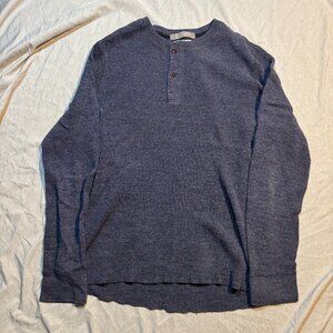 Wallace Barnes Shirt Mens Large Blue Henley Waffle Knit Thermal Pullover